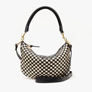 Clare V Petit Moyen Black/Cream Woven Checker
